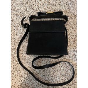 EUC Salvatore Ferragamo Vara Ribbon Hand Crossbody Bag Black Suede Vintage
